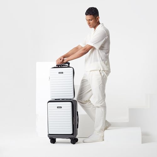 Image of THE ASSEMBLY Hard-Sided Cabin 4 Wheel Luggage (55Cm)-Polycarbonate Laptop Spinner Trolley Bag With Tsa Lock For Flight Travel-Grey White