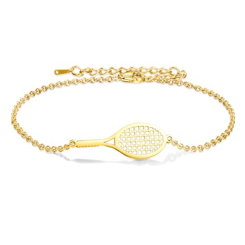 Tennis Racket Bracelet for Women Men Dainty Adjustable Racket Charm Layering Sport Bangle Bracelet Lover Jewelry Tennis Gifts for Women Men Players