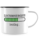 JUNIWORDS Emaille-Tasse, Elektronikverkäufer loading, Schwarzer Tassenrand (6193641)