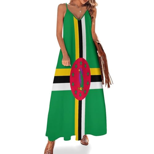 Robe à bretelles spaghetti drapeau de la Dominique avec emblème oiseau