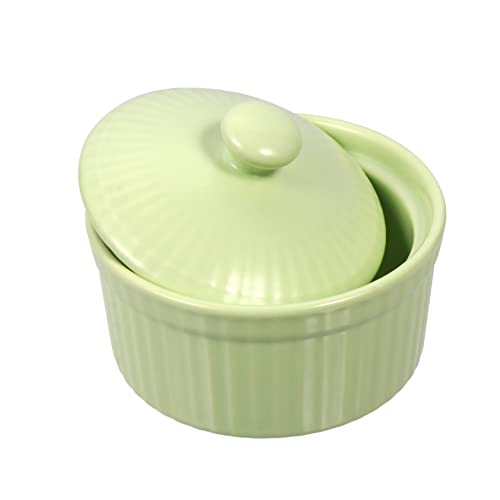 Amosfun 1pezzi Ciotola Per Dessert in Ceramica Verde Con Coperchio Ciotola Da Forno Tonda Per e Budino Design Semplice Superficie Liscia e Facile Da Pulire Adatta Uso Domestico