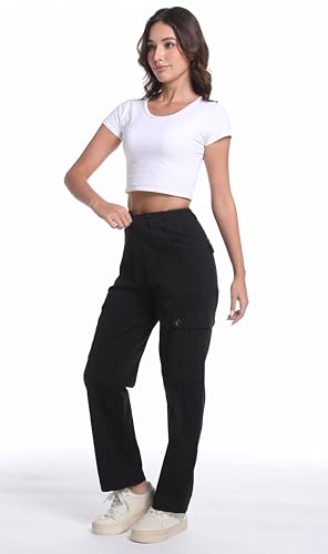 Tronjori Womens Cargo Pants High Waisted Casual Utility Trousers Stretch Straight Leg Streetwear Y2K4