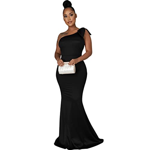 JTNFairy Women's Sexy Sleeveless One Shoulder Bodycon Dresses Classy Long Formal Cocktail Wedding Guest Dress4