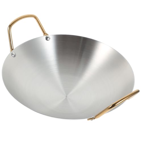 JECOMPRIS Olla de Acero Inoxidable 24 Cm Doble Asa Antiadherente, Sartén Wok Resistente para Cocina Doméstica y Restaurante, Utensilio de Cocina Versátil para Estufas y Uso Diario