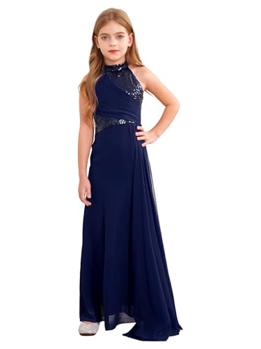FEESHOW Girls Junior Bridesmaid Dresses Kids Sequins Halter Princess Dresses Pageant Formal Dress Wedding Party Gowns