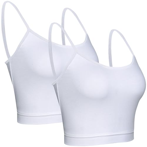 BQTQ 2 Stück Crop Tank Tops Basic Cami Crop Top mit Spaghetti Träger für Frauen (Weiß, M)