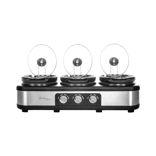 Healthy Choice 3 Pot Slow Cooker - Powerful Electric 3x2.5L Slow Cooking Pots - Removable Pots with Accessories - 3 Heat Settings, Keep Warm Function & Cool Touch Lid Handles - Ideal for Cooking Meats, Curries, Soups, Stews & Pastas - Silver