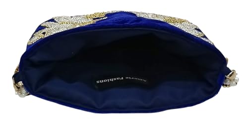 Image of Velvet Potli Bag with Golden & Silver Beaded Flower Embroidery - Handcrafted Ethnic Drawstring Bag for Weddings, Parties & Festive Gifts - Beaded Handle & Tassels for Women