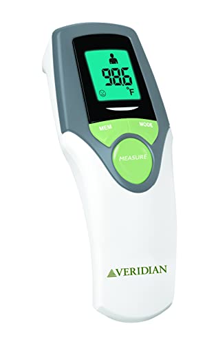 Image of Veridian Healthcare Infrared Thermometer | Forehead Measurements | 1-Second Readout | Hygienic Non-Contact | Whole Family Care | 3-Year Warranty (Pack of 2)