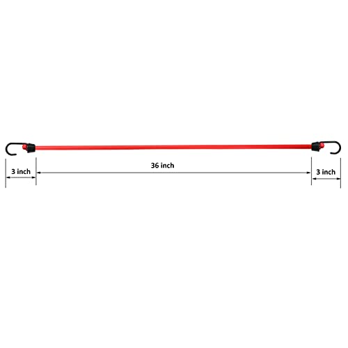 Joneaz Marine Grade Bungee Cord With Plastic Dip Coating Metal Hooks 36 Inch Red,4 Pack 10Mm Bungee Cord Heavy Duty, Uv Resistant #TOP1