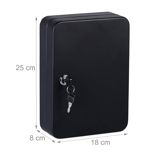 Relaxdays Schlüsselkasten, abschließbar, 48 Haken, mit Schlüsselanhängern, HxBxT: 25 x 18 x 8 cm, Schlüsselbox, schwarz