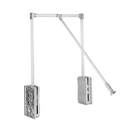Pull Down Closet Rod, Width Adjustable Wardrobe Rail Lift Aluminium Retractable Clothing Hanging Rod Organizer Storage System for Bedroom (Adjustable Width 19.29-25inch)
