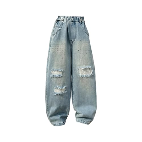 Girls Ripped Baggy Jeans Wide Leg Elastic Waist 𝐘2K Pants Distressed Casual Straight Leg Fall Trousers with Pokets