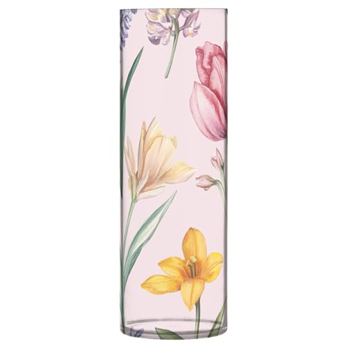 Jarrón de plástico con flores de primavera, jacintos, orquídea, rosa, 11.8 pulgadas, decorativo, moderno, transparente, para oficina, cocina, boda