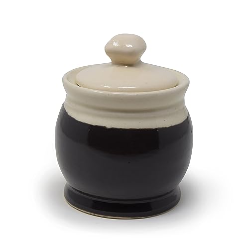 Image of The Himalayan Goods Company 300 ml Ceramic Kitchen Container with Lid Tea Coffee Sugar Spice Pickle Salt Pepper Jar Brown
