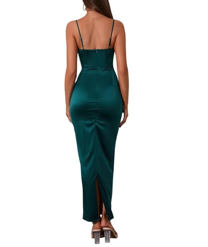 Image of Sexyshine Women's Spaghetti Strap Cowl Neck Satin Corset Dress Bodycon Backless Formal Evening Party Maxi Dress