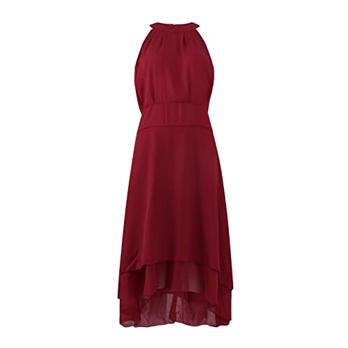 Yutanral Wedding Guest Dresses For Women Plus Size Summer Formal Dressy Elegant Trendy Midi Dress 2023 Womens Sexy Off The Shoulder Halter Cute Sleeveless Ruffle Cocktail Dresses(A Wine,Medium) #TOP2
