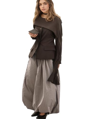 OCUH Balloon Pants Genie Pants Women Wide Leg Harem Aladdin Bubble Puffy Culottes Drawstring Baggy Stripe Ankle Trousers