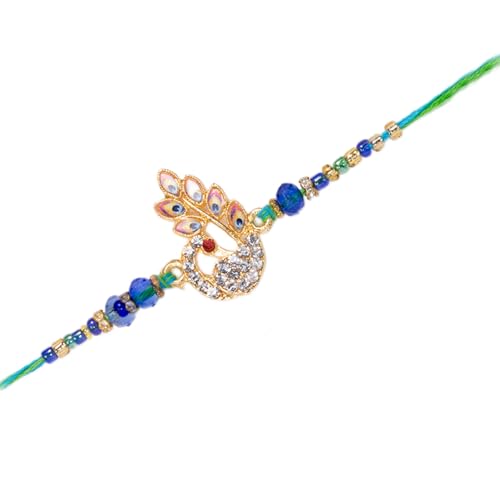 Image of Peora Om Shree Ram Swastik Rakhi for Brother Bhaiya | Crystal & Beads Studded | Red Thread | Raksha Bandhan Hamper with Roli Chawal Greeting Card