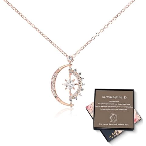 LIU JUN Badass Squad Necklace For Women, To My Badass Squad Necklace Star And Moon Rotatable Friendship Necklace ''We Always Have Each Other's Back'' Meaningful Jewelry Gift For Besties (rose gold) Cover