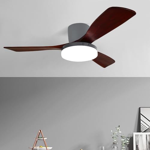 Ventilador de Techo con luz de 42 Pulgadas, Montaje Empotrado, 3 aspas de Madera, luz LED Blanca Regulable, Ventilador de Techo Negro, luz Grande para Sala de Estar, Dormitorio, co