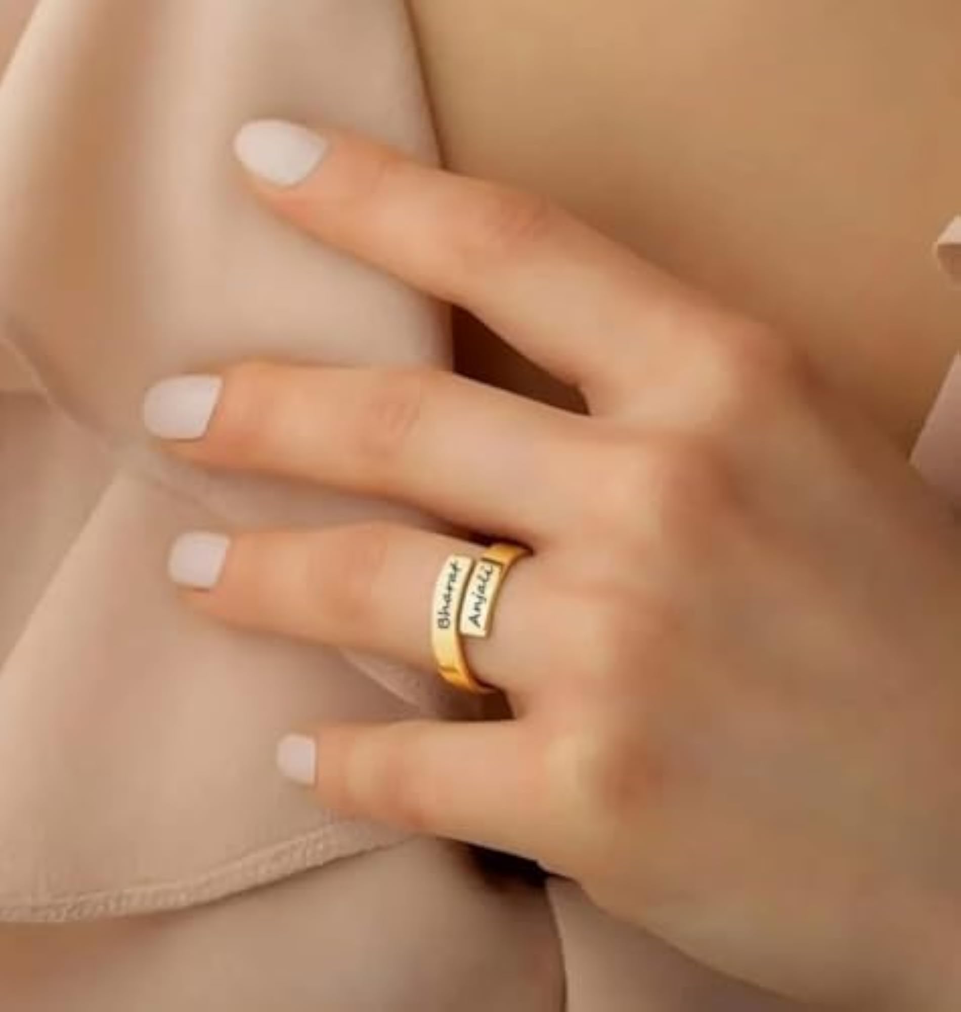 Personalized Couple Name Wrap Ring, Custom Engraved Stainless Steel