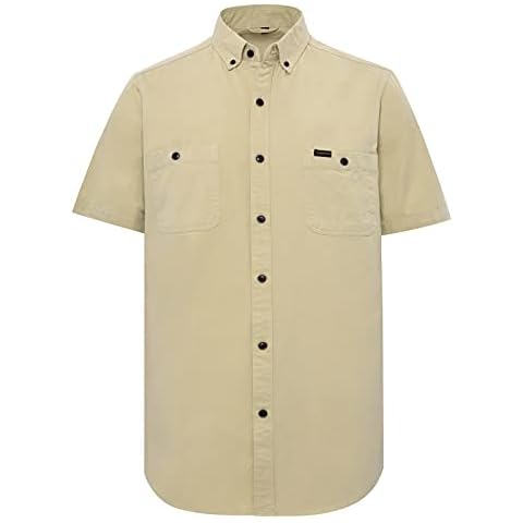 VOBOOM Men's Short Sleeve Casual Shirt Regular Fit Twill Cotton Button Down Work Shirts - beige - XXL Cover