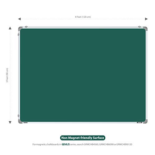 Image of Pragati Systems Genius Melamine (Non-Magnetic) Green Chalkboard for Classroom, School & Teaching with Lightweight Aluminium Frame | Clean Wipe & Non-Ghosting Surface | Large Size 3x4 Feet (Pack of 1)