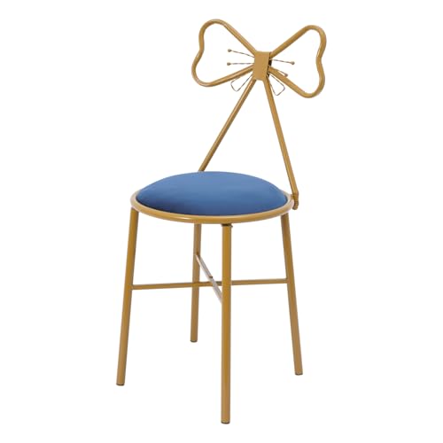 Blue Modern Vanity Chair, Cute Shaped Armless Stool with Velvet Cushion, Makeup Chair with Butterfly Backrest, Vanity Stool Golden Leg for Living Room, Bedroom, Office