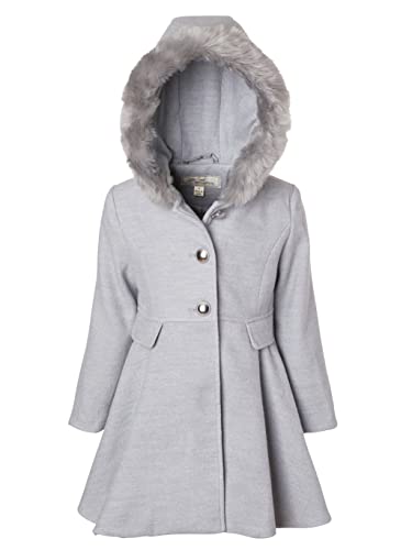 Cremson Girls' Wool Look Single Breasted Hooded Long Winter Dress Coat Outerwear3