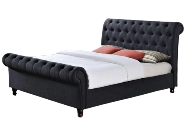 luxisleepltdSleigh Bed Frame Plush Velvet Fabric Black,Grey, Silver,Cream, 3ft,4ft6,5ft,with Crystal Buttons (Cream, 4ft6)