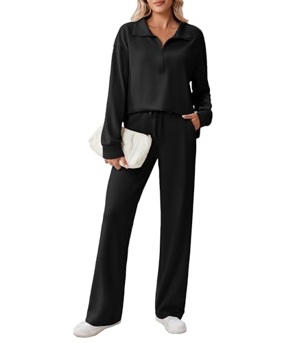 Image of PINSPARK 2 Piece Sets for Women 1 /2 Zip Sweatsuit 2026 Matching Outfit Fall | Lightweight Air Layer Fabric, Loose Fit Sweatshirt, Straight Leg Pants with Pockets, Soft Lounge Sets, Airport Outfits Women