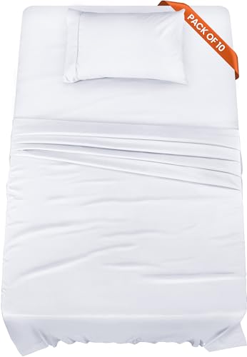 Image of Utopia Bedding Twin Size Sheet Set - Bulk Pack of 10 Bed Sheets Set - Soft Brushed Microfiber - Deep Pockets - Shrinkage & Fade Resistant - Easy Care (White)