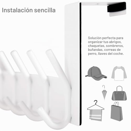 Miniatura 7 de Webi Perchero Puerta,Colgador Puerta,Percha Puerta,Gancho Puerta En Con 6 Ganchos Baño Dormitorio Cocina,4.5cm,Blanco,2 Paquetes