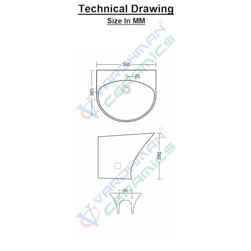 Image of Wash Basin Wall Hung Mounted Glossy Finish White Sink for Bathroom (13 x 14 x 11 Inch)