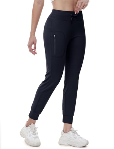 TBMPOY Women's Fleece Lined Pants Hiking Water Resistant Jogger High Waisted Cargo Pockets Running Thermal Winter Warm, Deep Blue, Medium