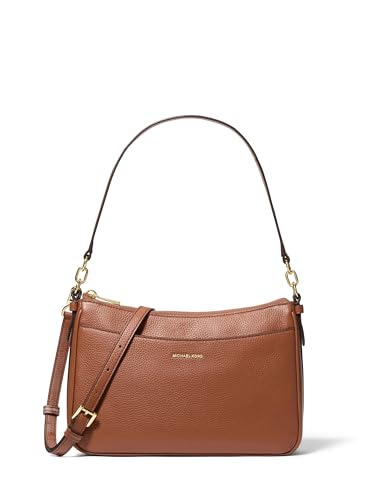 Michael Kors womens Jet Set Medium Top Zip Pochette Crossbody Bag, Gold-tone Hardware/Pebble Leather/Luggage, One Size