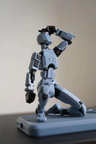 Image of VAALI Dummy 13 Action Figure Fully Assembled T13 Articulated Robot Toy with 12 Accessories (Swords Guns Extra Hands) 3D Printed Poseable Desktop Figure for Stop Motion Artists Gamers 5.4 inch (Grey)