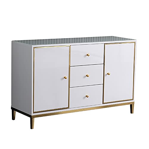 QINJIE Aparador Moderno de Metal, Armario Ligero de Lujo Multiuso, con 2 gabinetes y 3 cajones, para Cocina, Pasillo, Sala de Estar,B,59in