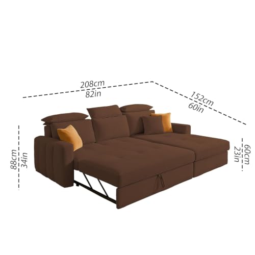Image of Casaliving Gagnon RHS 4 Seater L Shape Corner Sofa Cum Bed for Living Room (Brown Fabric) Premium Fabric Sofa Set for Living Room