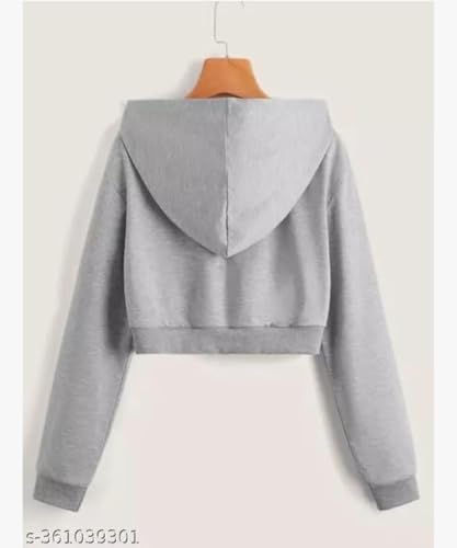Image of Rabboni Women's Crop Fleece Hoodie Jacket | Full Sleeve Zip-Up Hooded Sweatshirt for Women & Girls | Soft Warm Casual Winter Wear Crop Hoodie