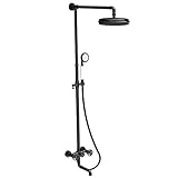 TANGAN Industrial Style Shower System with Hot and Cold Water Wall Mounted Exposed Shower Combo Set Multifunction Shower Faucet Set with Shower Head, Handheld Shower, Bathtub Faucet,Black