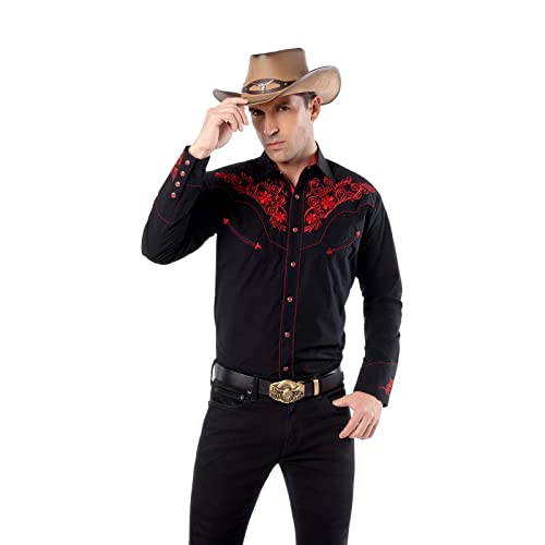 EL PIONERO Men's Western Shirt Long Sleeve Embroidered Cowboy Casual Snap Button Shirt Black by EL PIONERO - Used condition - US$16.72