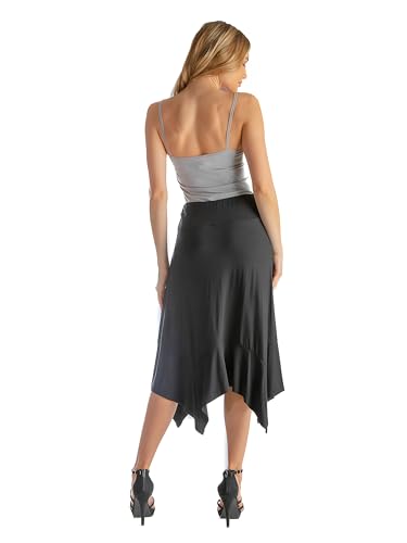 24seven Comfort Apparel Solid Color Knee Length Elastic Waist Handkerchief Skirt3