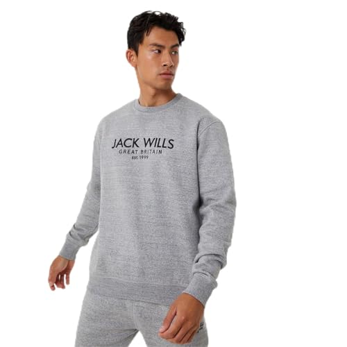 Image of Jack Wills Mens Belvue Graphic Logo Crew Neck Sweatshirt Sweater T Shirt Top Grey Marl XS