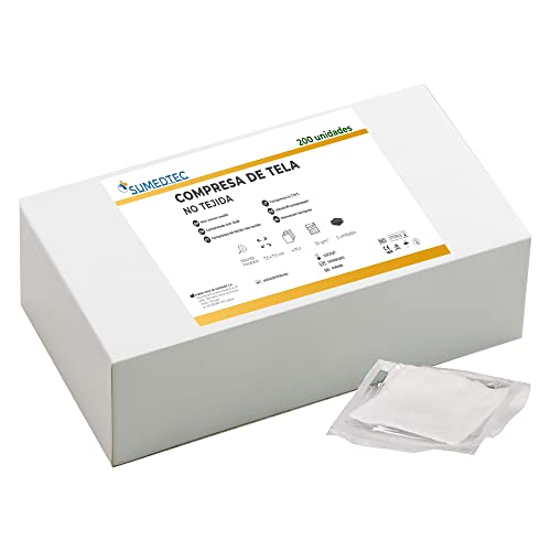 Sumedtec - 200 Gasas estériles 7,5 x 7,5 cm. esponjas para el cuidado de heridas. Suministros médicos de primeros auxilios Pack de 200 unidades empacadas individualmente
