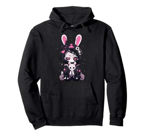 Goth Bunny Anime Girl Cute E-Girl Gothic Outfit Grunge Pullover Hoodie