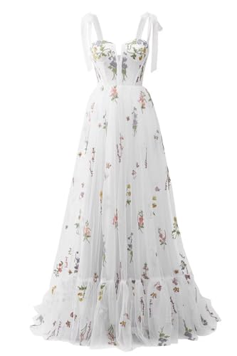 Fivsole Long Flower Embroidery Tulle Prom Dress for Teens 2025 Formal Evening Party Floral Gowns