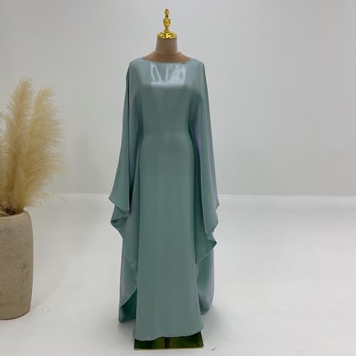 Image of Women Abaya Dress Ramadan Eid Summer Satin Islam Muslim Batwing Sleeve Maxi Dress Kaftan Robe Ramadan Clothes