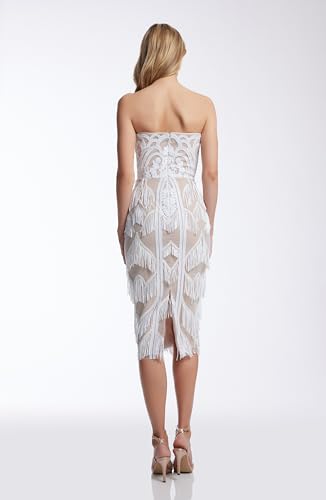 Image of Dress the Population White-Nude Fringed Strapless Dress
